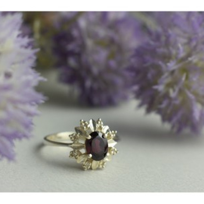 925 Sterling Silver Rubellite & CZ Ring Size 11