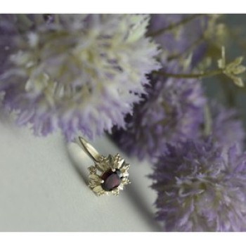 925 Sterling Silver Rubellite & CZ Ring Size 11