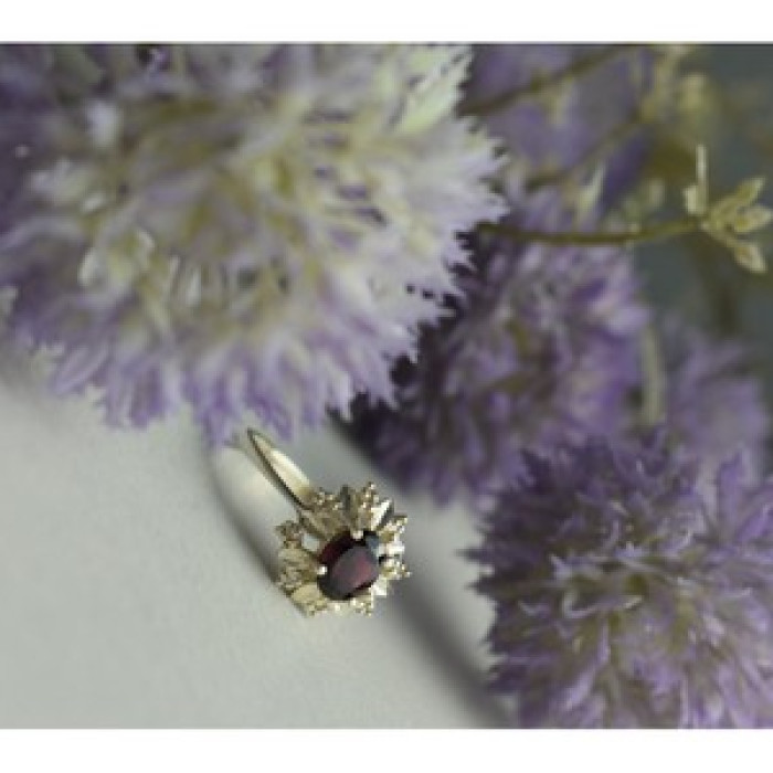 925 Sterling Silver Rubellite & CZ Ring Size 11