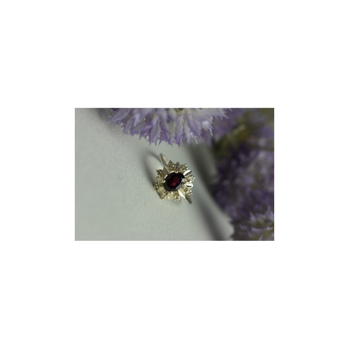 925 Sterling Silver Rubellite & CZ Ring Size 11