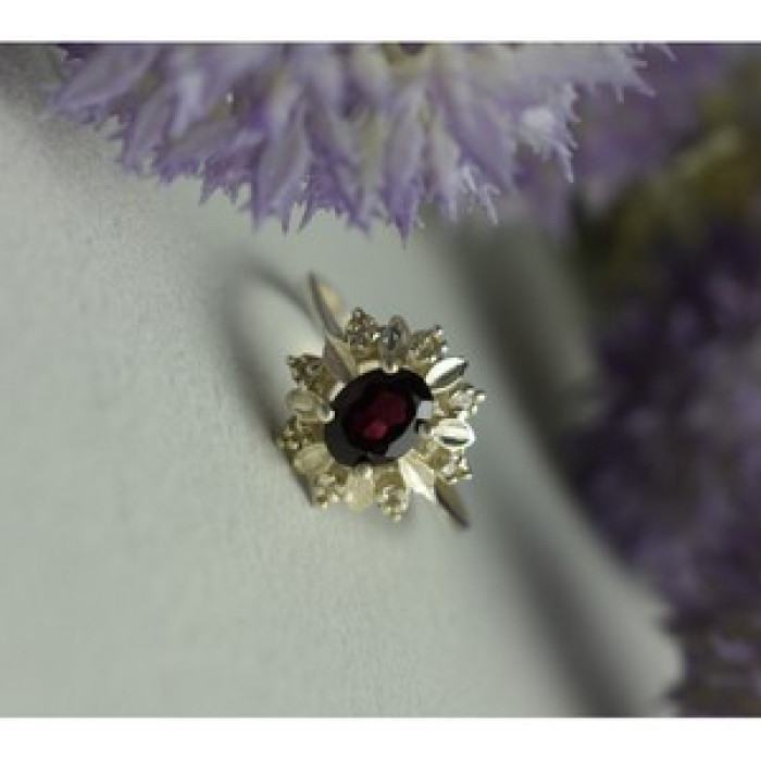 925 Sterling Silver Rubellite & CZ Ring Size 11