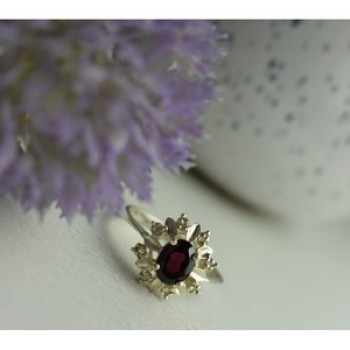 925 Sterling Silver Rubellite & CZ Ring Size 11