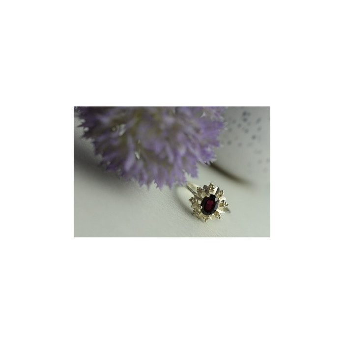 925 Sterling Silver Rubellite & CZ Ring Size 11