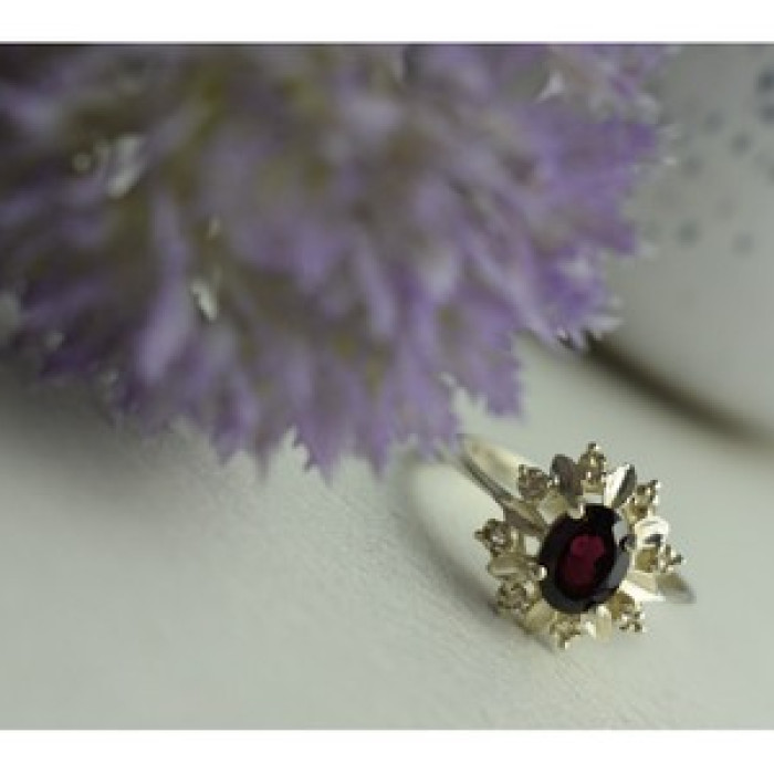 925 Sterling Silver Rubellite & CZ Ring Size 11
