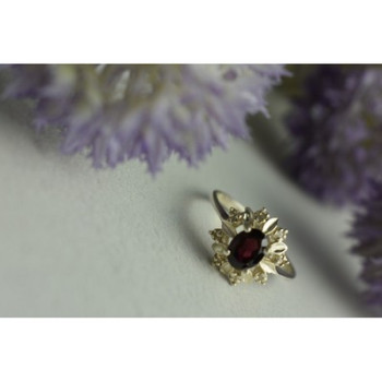 925 Sterling Silver Rubellite & CZ Ring Size 11