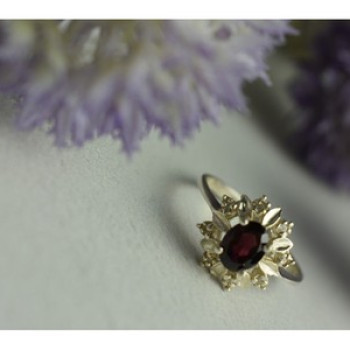 925 Sterling Silver Rubellite & CZ Ring Size 11