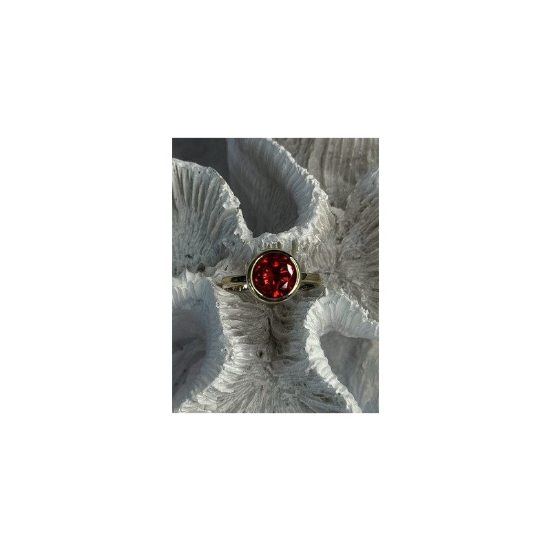 925 Sterling Silver Orange Crystal Ring Size 7