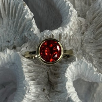 925 Sterling Silver Orange Crystal Ring Size 7