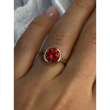 925 Sterling Silver Orange Crystal Ring Size 7