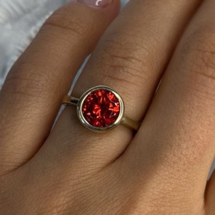 925 Sterling Silver Orange Crystal Ring Size 7