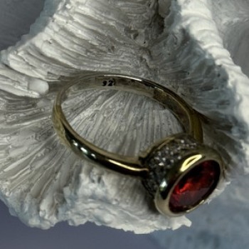 925 Sterling Silver Orange Crystal Ring Size 7