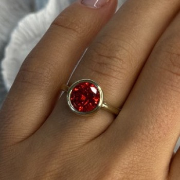 925 Sterling Silver Orange Crystal Ring Size 7