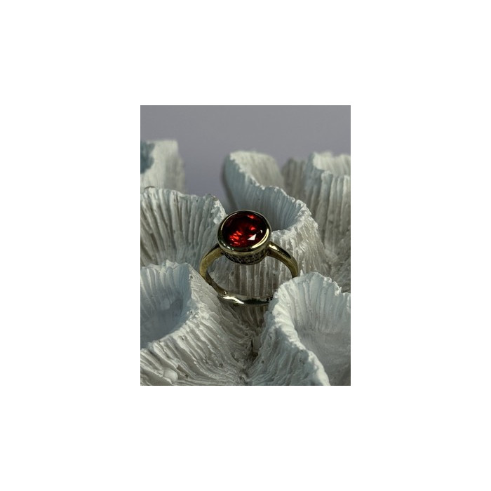 925 Sterling Silver Orange Crystal Ring Size 7