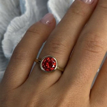 925 Sterling Silver Orange Crystal Ring Size 7