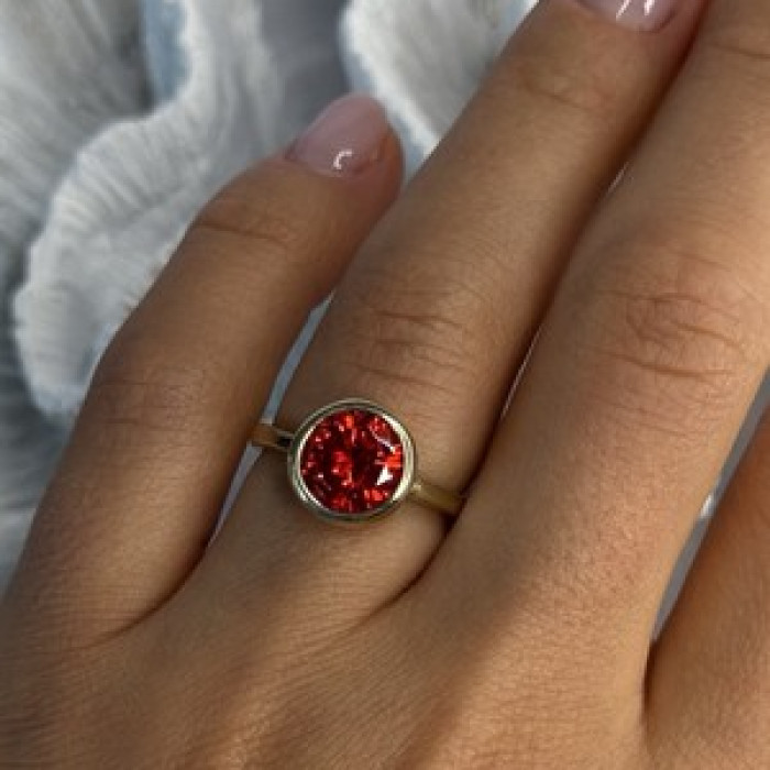 925 Sterling Silver Orange Crystal Ring Size 7