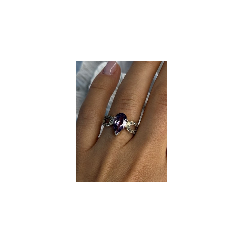 925 Sterling Silver Amethyst & Marcasite Ring Size 7.5