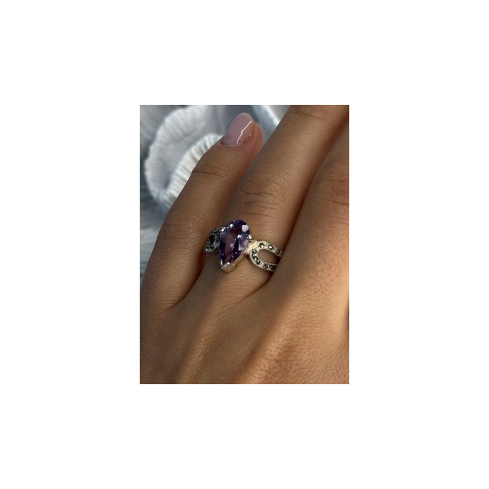 925 Sterling Silver Amethyst & Marcasite Ring Size 7.5