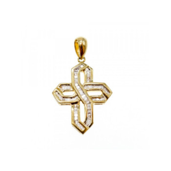 14K YELLOW GOLD WHITE SAPPHIRES CROSS