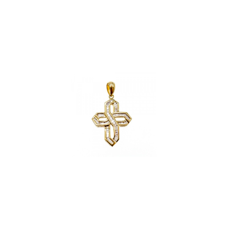 14K YELLOW GOLD WHITE SAPPHIRES CROSS