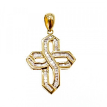 14K Yellow Gold White Sapphires Cross