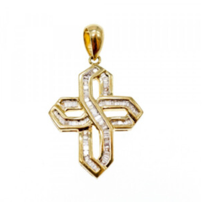 14K Yellow Gold White Sapphires Cross