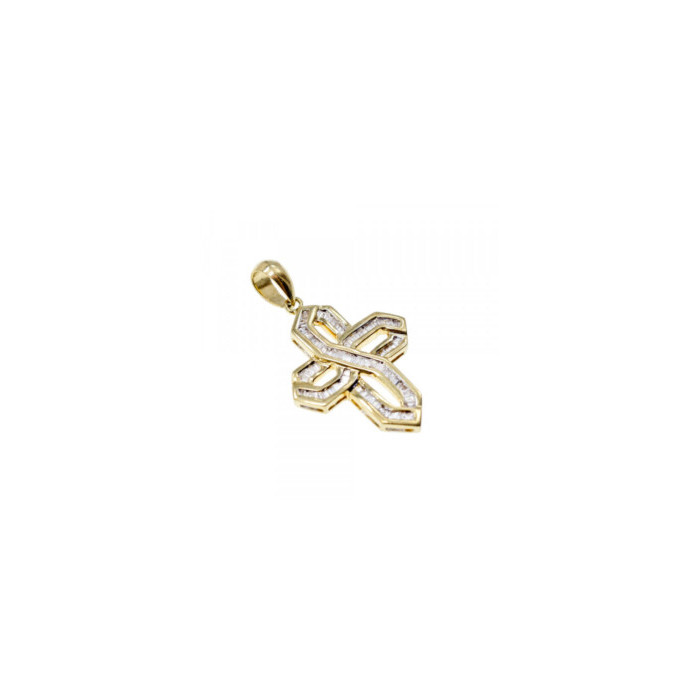 14K YELLOW GOLD WHITE SAPPHIRES CROSS