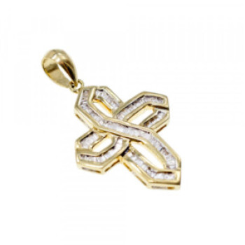 14K Yellow Gold White Sapphires Cross