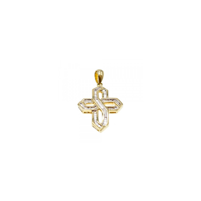 14K YELLOW GOLD WHITE SAPPHIRES CROSS