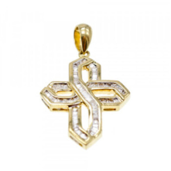 14K Yellow Gold White Sapphires Cross