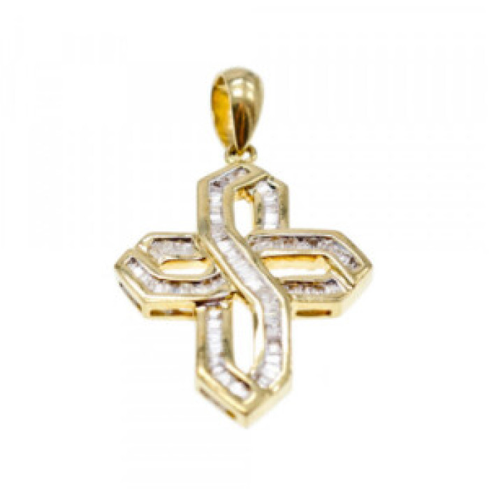 14K Yellow Gold White Sapphires Cross