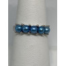 925 Sterling Silver With Simulated Teal Colored Pearls Ring Size-7