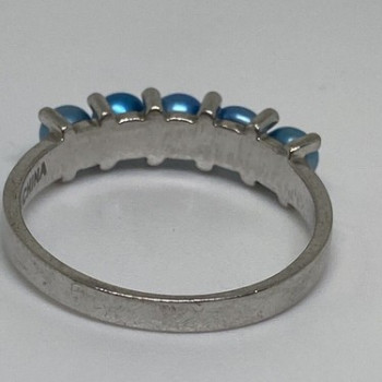 925 Sterling Silver With Simulated Teal Colored Pearls Ring Size-7