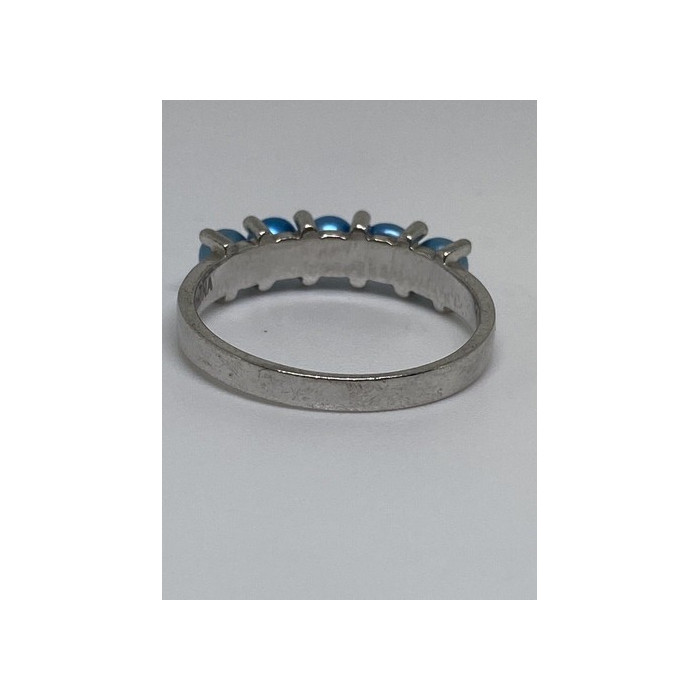 925 Sterling Silver With Simulated Teal Colored Pearls Ring Size-7
