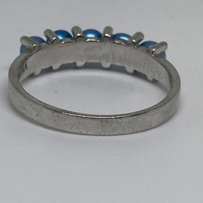 925 Sterling Silver With Simulated Teal Colored Pearls Ring Size-7