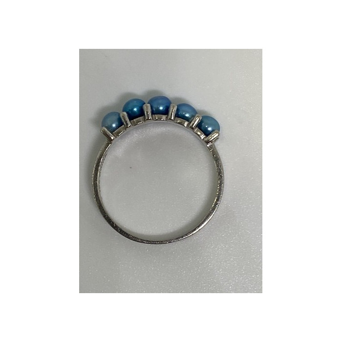 925 Sterling Silver With Simulated Teal Colored Pearls Ring Size-7