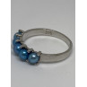 925 Sterling Silver With Simulated Teal Colored Pearls Ring Size-7