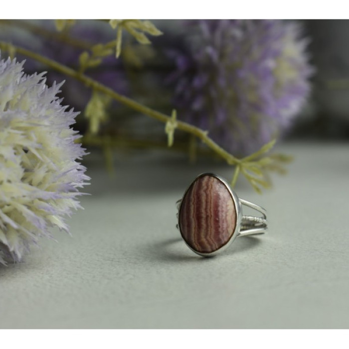 925 Sterling Silver Rhodochrosite Ring Size 7