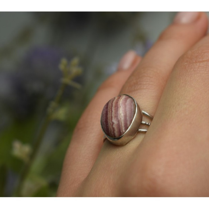 925 Sterling Silver Rhodochrosite Ring Size 7