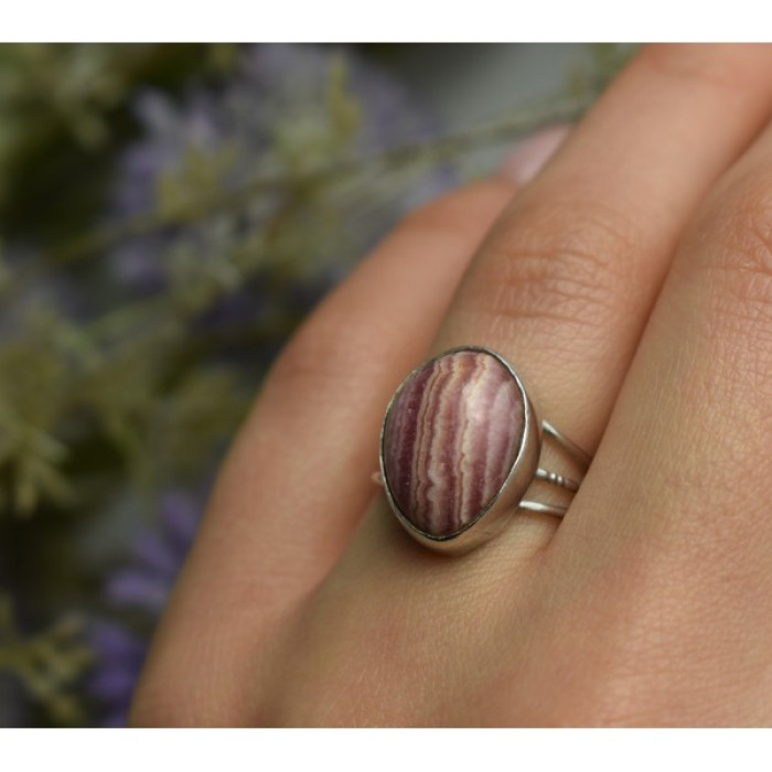 925 Sterling Silver Rhodochrosite Ring Size 7