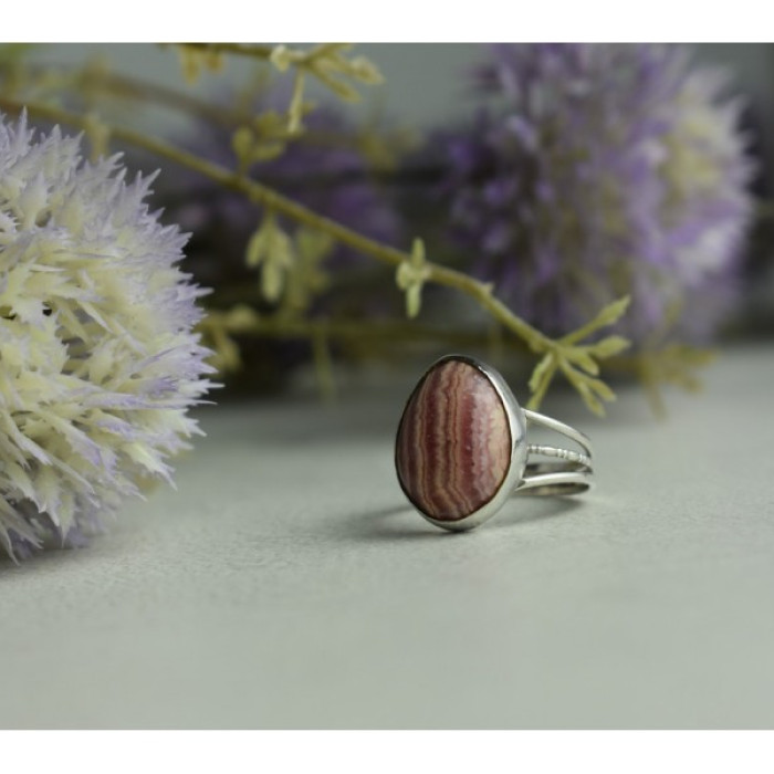 925 Sterling Silver Rhodochrosite Ring Size 7