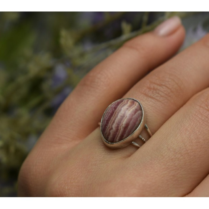925 Sterling Silver Rhodochrosite Ring Size 7