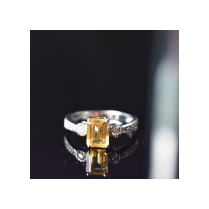 925 Sterling Silver Citrine & CZ Ring Size 8