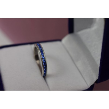 925 Sterling Silver Blue CZ Band Ring Size 6.5