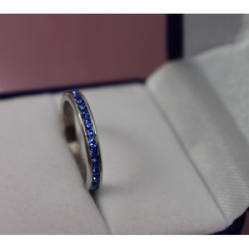 925 Sterling Silver Blue CZ Band Ring Size 6.5