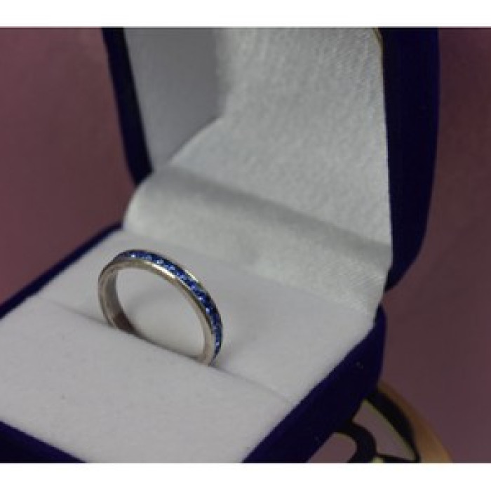 925 Sterling Silver Blue CZ Band Ring Size 6.5
