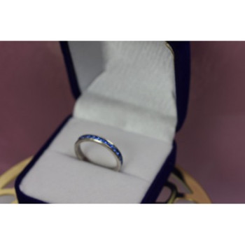 925 Sterling Silver Blue CZ Band Ring Size 6.5
