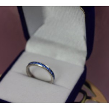 925 Sterling Silver Blue CZ Band Ring Size 6.5