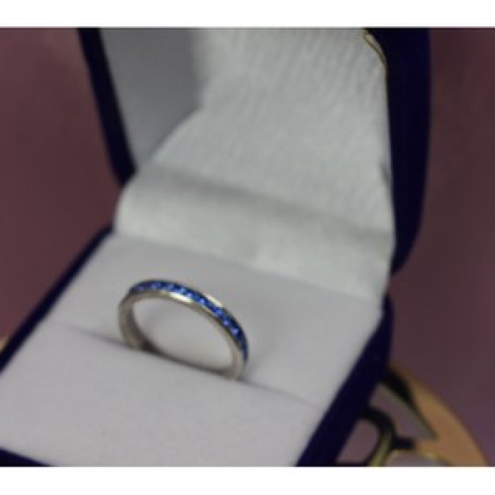 925 Sterling Silver Blue CZ Band Ring Size 6.5