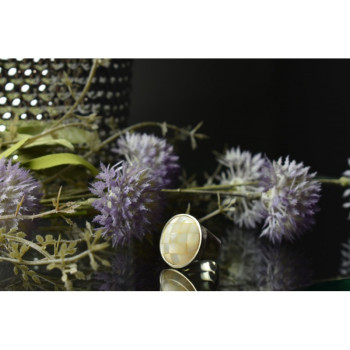 925 STERLING SILVER  MOTHER OF PEARL MOSAIC RING SIZE 8 ITALY