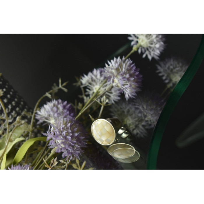 925 STERLING SILVER  MOTHER OF PEARL MOSAIC RING SIZE 8 ITALY